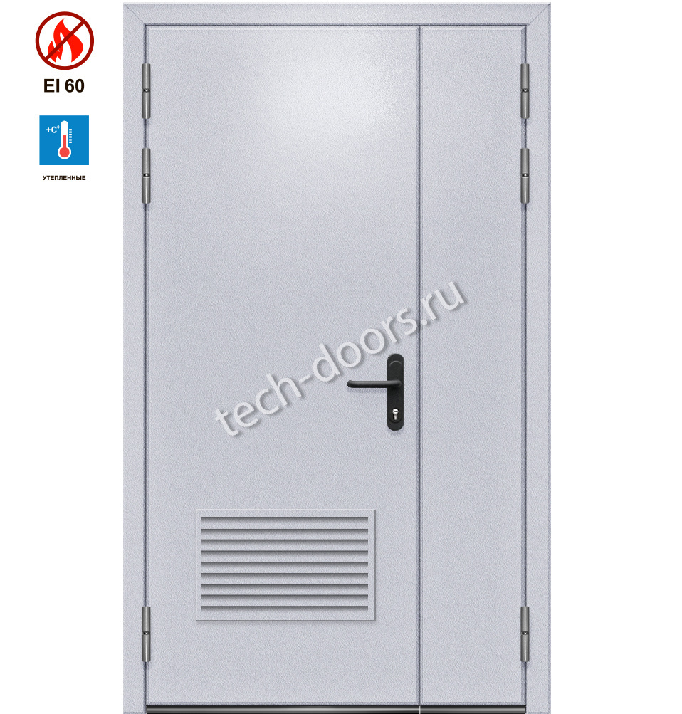 Дверь EIW-60 полуторная противопожарная с вентиляционной решеткой 1250x2050